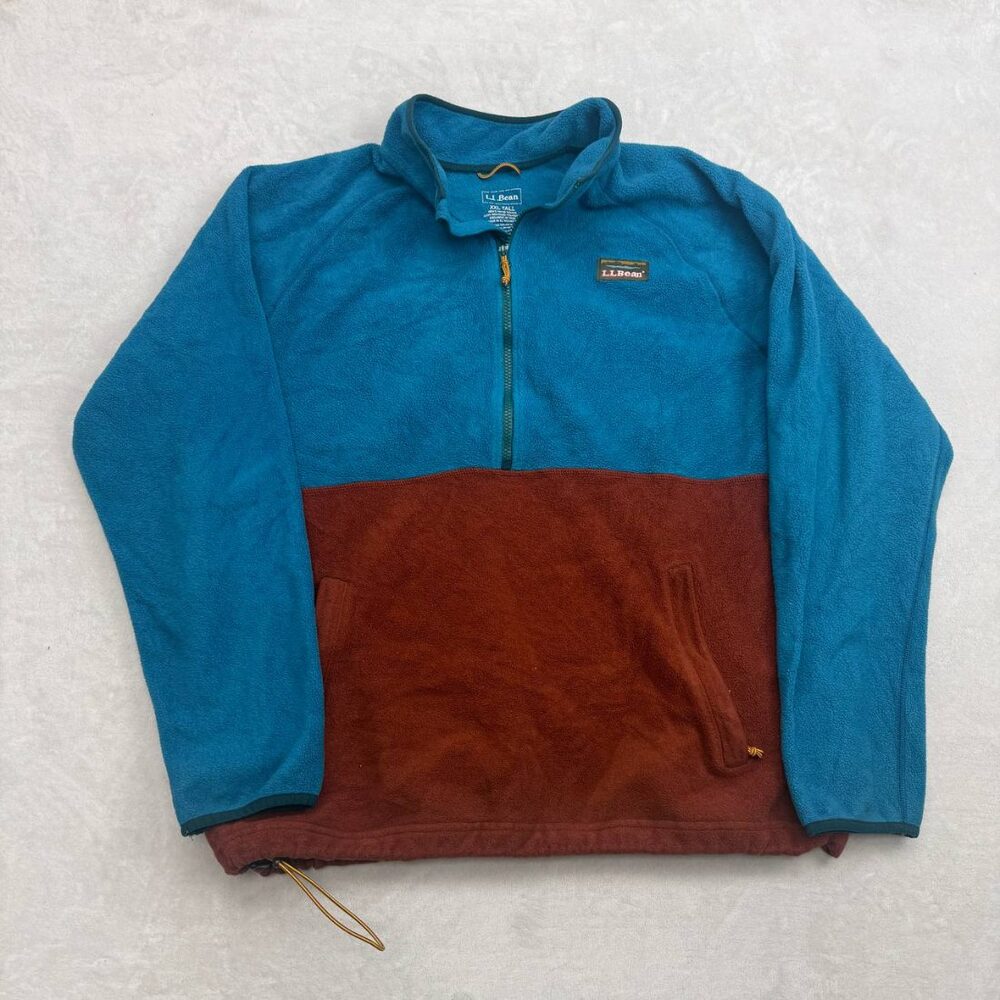 L.L. Bean Men's Sweater Size XXL Tall Blue Burgundy Fleece 1/4 Zip Pullover